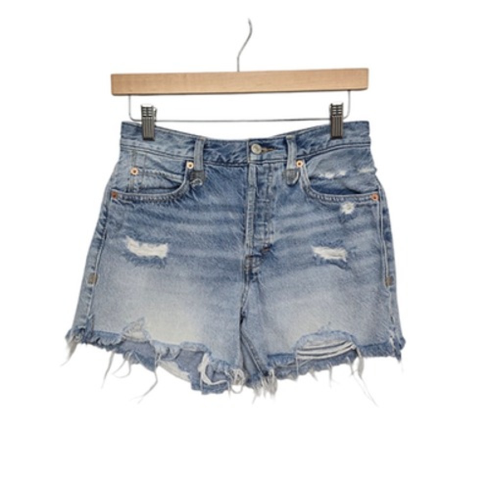 Free People Denim Shorts Womens 25‎ Blue Distressed High Rise Cutoff Frayed Hem